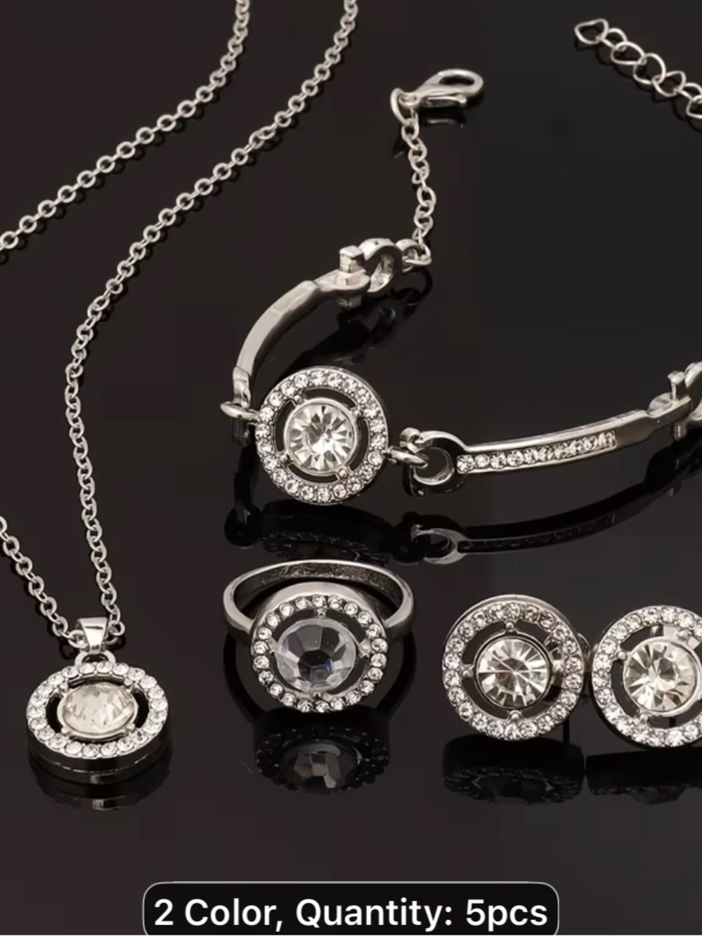5PCS 316 Stainless Steel full Synthetic Zirconia -Women's Set (Silver)